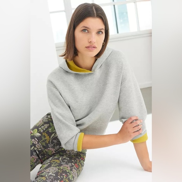 Anthropologie Maeve James Gray Cropped Pullover Hoodie Women's Size Small - Picture 1 of 9